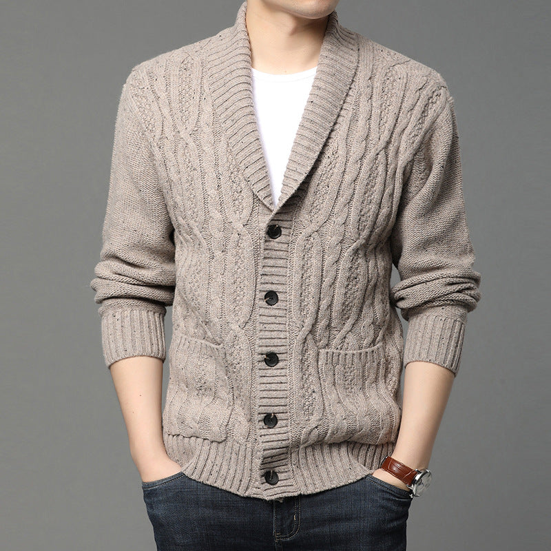 Herren Winter Strickcardigan Jacquard-Muster Langarm – Woll-Mischung
