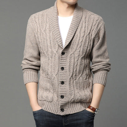 Herren Winter Strickcardigan Jacquard-Muster Langarm – Woll-Mischung