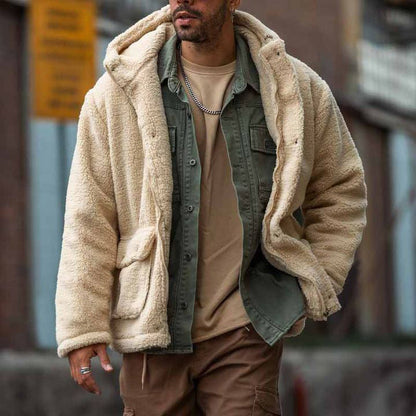 Winter coat for men with hood and patch pockets
