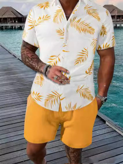 Herren Sommer-Shorts-Set: Kurzarmhemd Und Shorts Aus Baumwollmischung