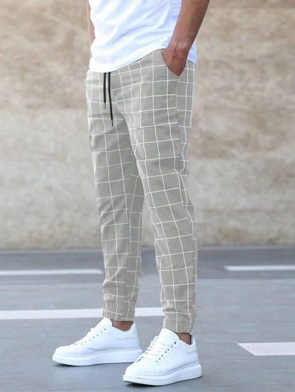 Men's Spring Trousers with Straight Leg, Drawstring, and Mid-High Waist