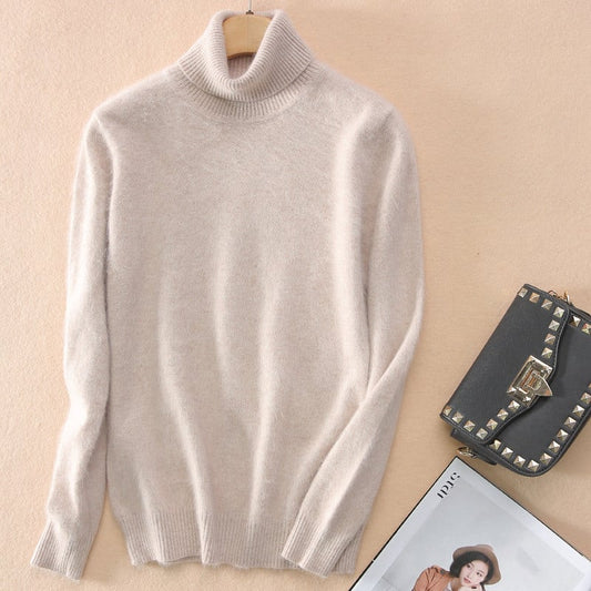 Damen Pullover für den Herbst mit hohem Kragen, Langarm, Einfarbig