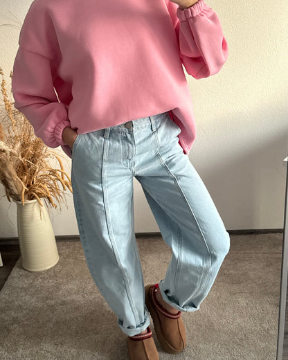 Damen Barrel Jeans mit weitem Bein, mittlerer Taille, Hellblau – Denim Style