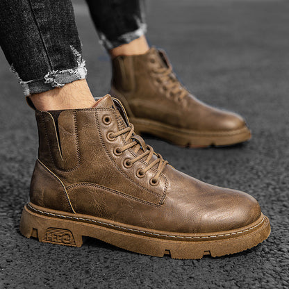Herren-Martin-Stiefel für den Herbst mit runder Zehenpartie und Schnürverschluss vorne