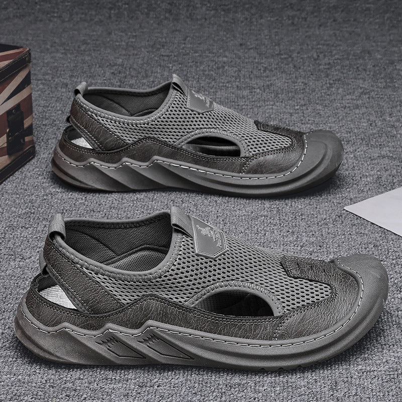 Herren-Sommersandalen Mit Mesh-Obermaterial, Klettverschluss, Hohlem Design Und Gummisohle