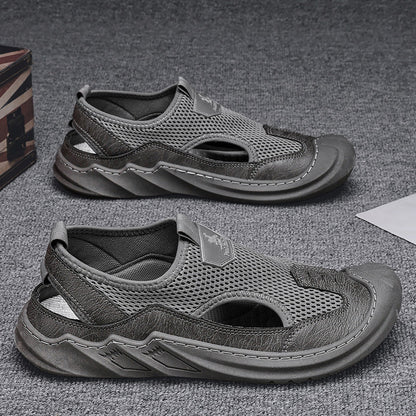 Herren-Sommersandalen Mit Mesh-Obermaterial, Klettverschluss, Hohlem Design Und Gummisohle