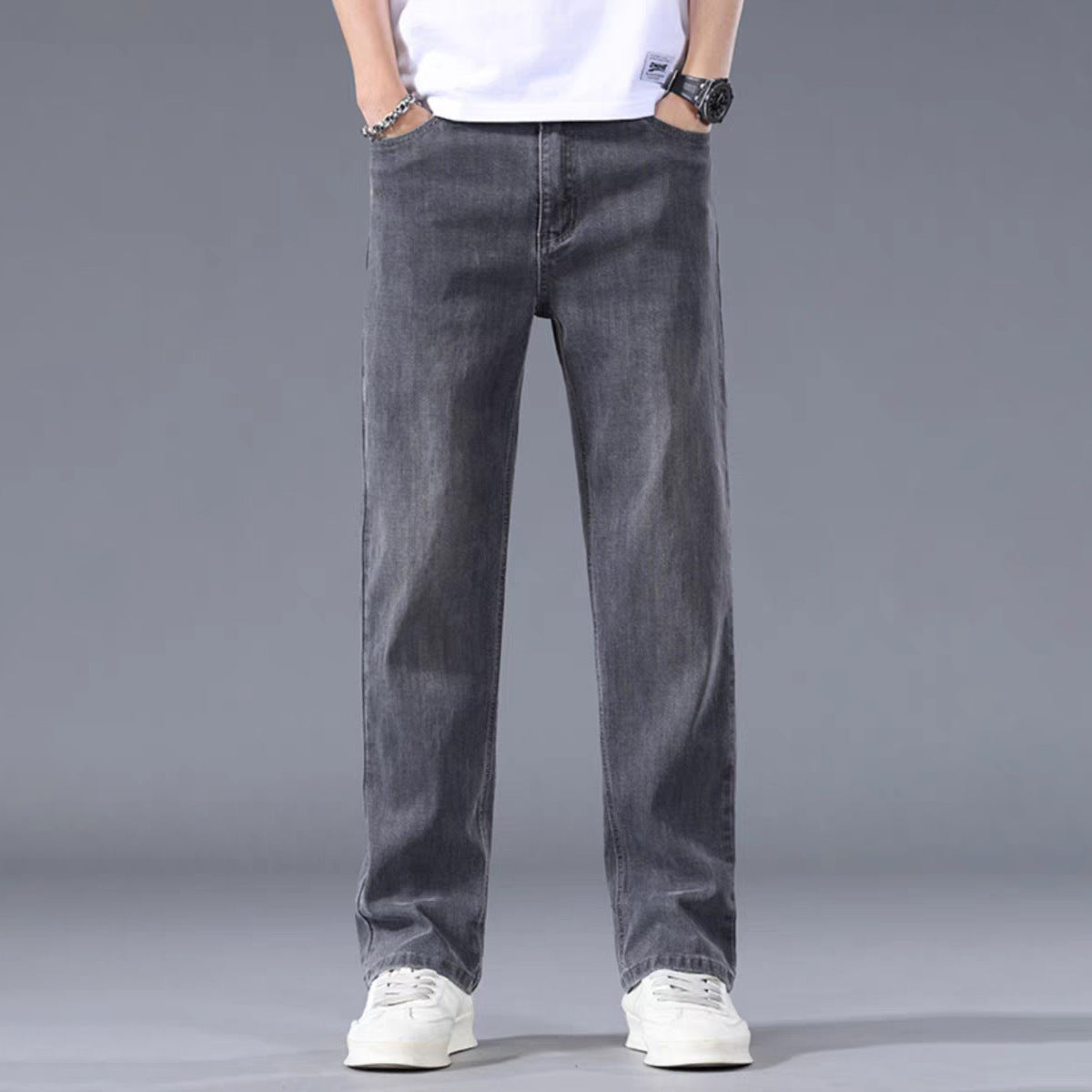 Herren Lange, Schmal Zulaufende Jeans Mit Mittelhohem Bund