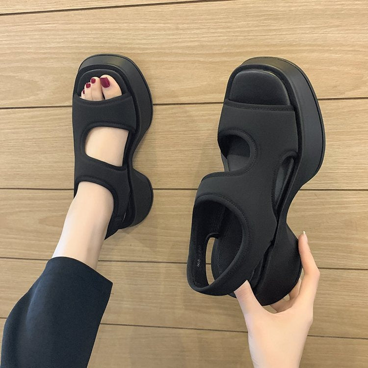 Damen-Sommer-Plateausandalen Mit Stretchriemen Und Offener Zehenpartie