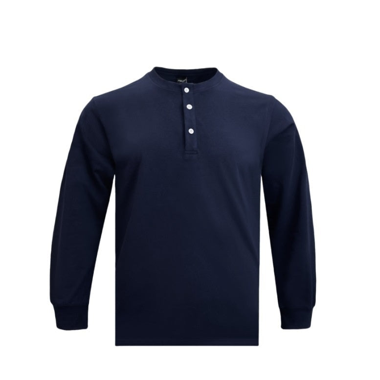 Herren Langarm Henley Shirt – Schweres Material Normale Passform