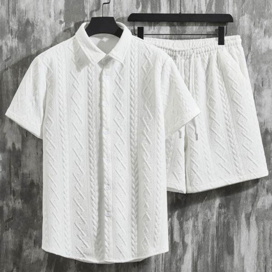 Herren-Frühlings-Shorts-Set: Kurzarm-T-Shirt Und Shorts Mit Rautenmuster