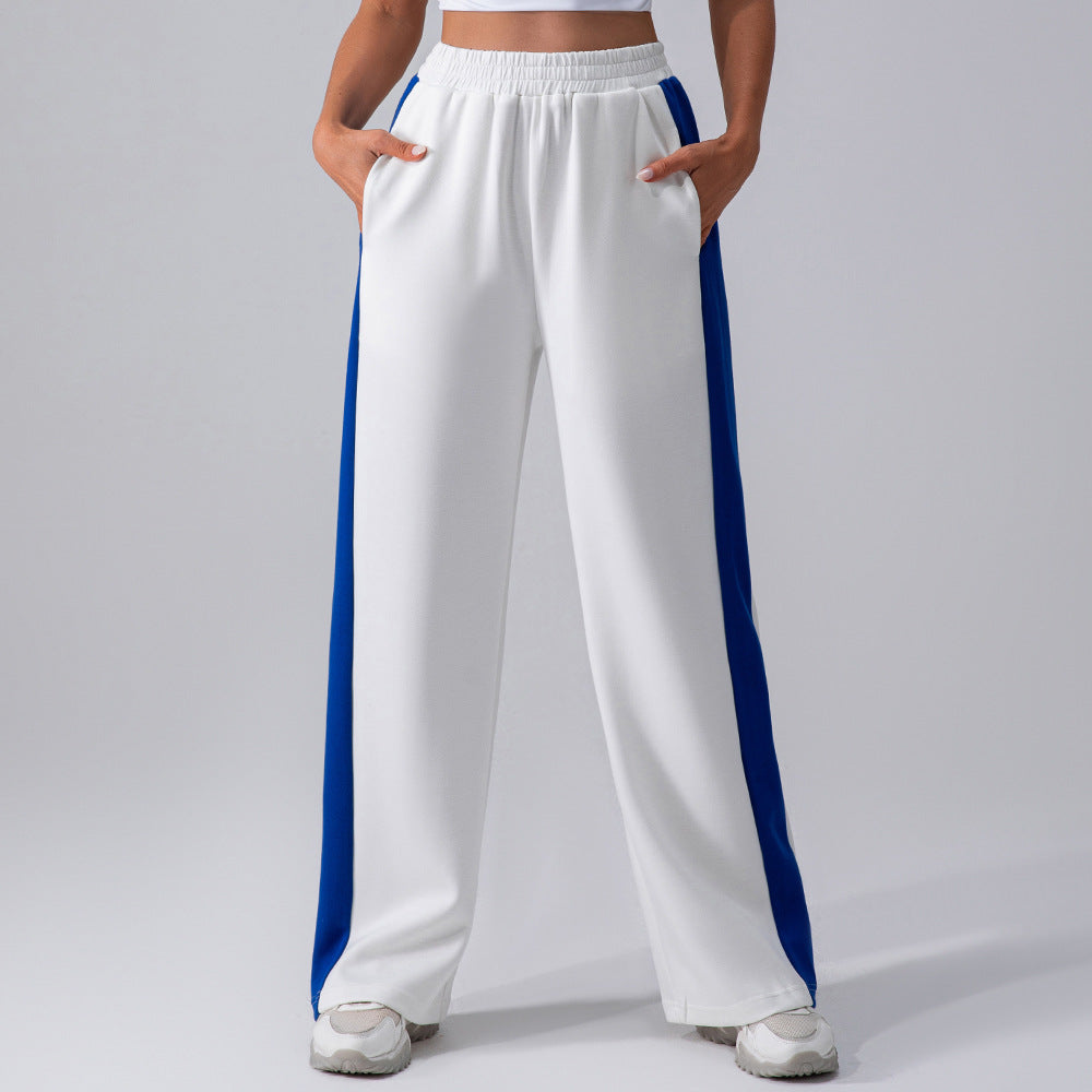 Women's pants with high waist and straight leg, featuring an elastic waistband