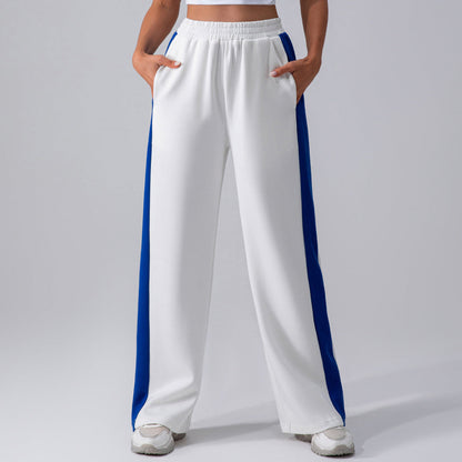 Women's pants with high waist and straight leg, featuring an elastic waistband