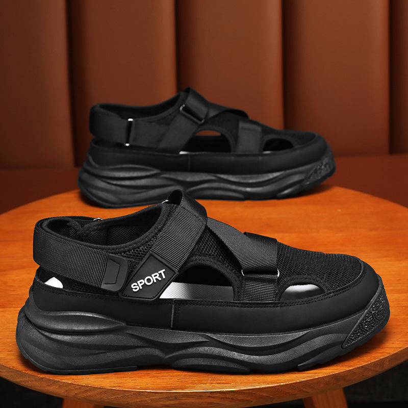 Herren-Sommersandalen Mit Geschlossener Zehenpartie, Mesh-Futter, Klettverschluss Und Sohle Zur Erhöhung Der Körpergröße