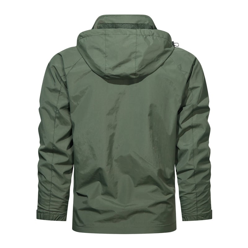 Men's hooded jacket with stand-up collar, zipper, thin version