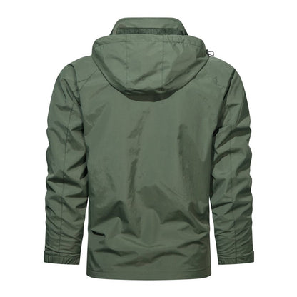 Men's hooded jacket with stand-up collar, zipper, thin version