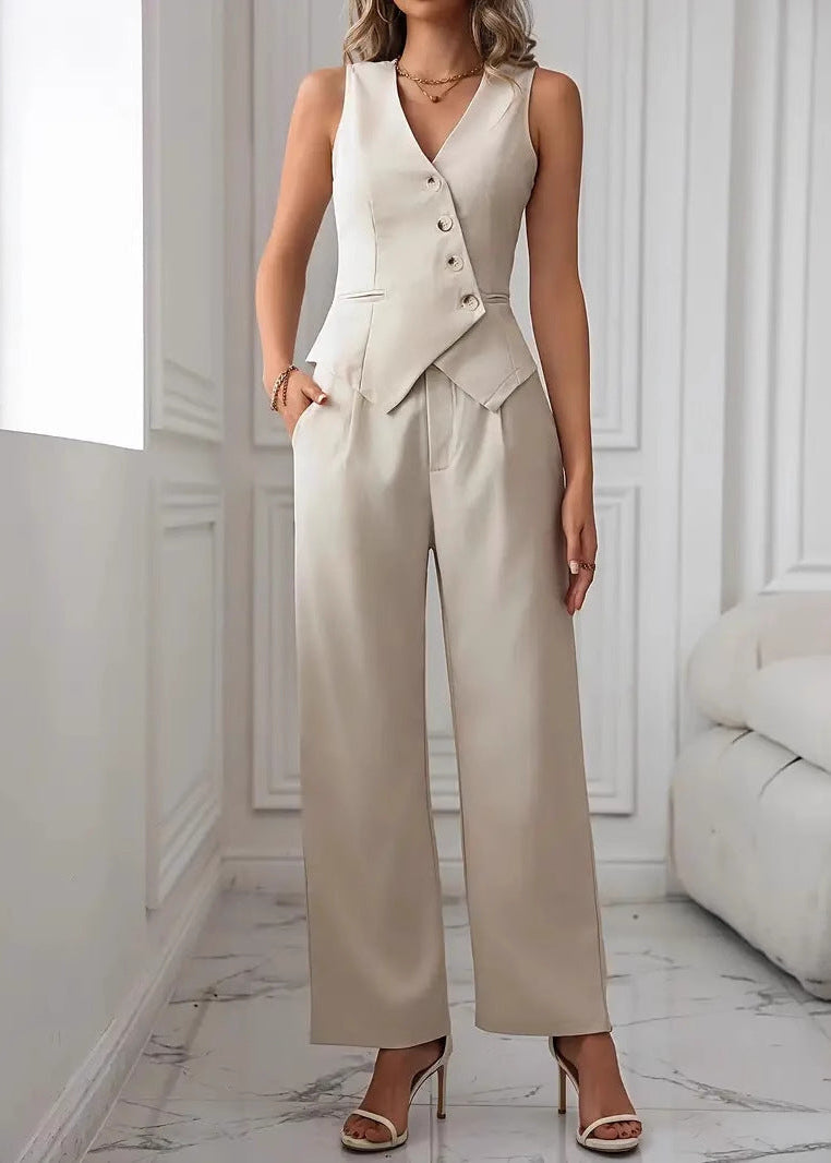 Ärmelloses Damen-Top Und Hosenanzug-Set – Bio-Baumwollmischung