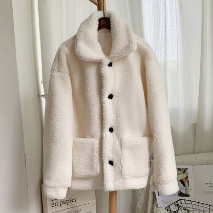 Damen Winter Mantel in Midi-Länge aus Kunst-Lammfell mit langen Ärmeln