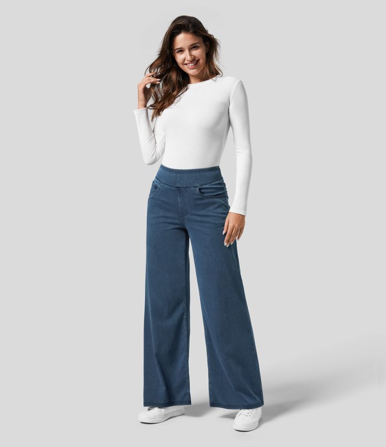 Women's Pants with High Waist and Elastic Fit