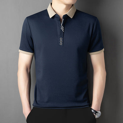Herren Sommer T-Shirt, Einfarbig, Mit Reverskragen, Kurzen Ärmeln, Asymmetrischem Schnitt, Atmungsaktiv Und Leicht