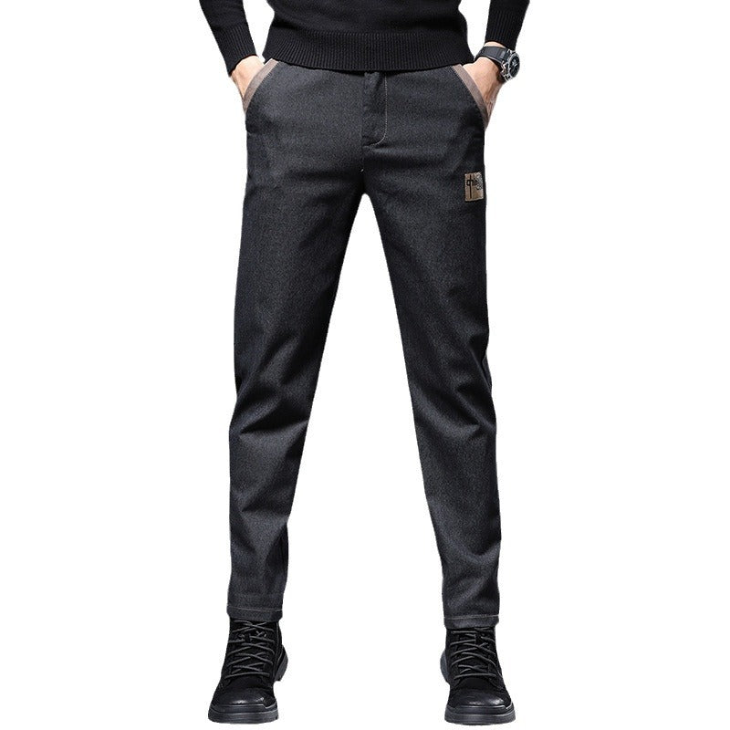 Herren Frühlingshose Mit Stickerei, Schmal Geschnitten, Gerader Schnitt, Hoher Bund, Stretch-Design