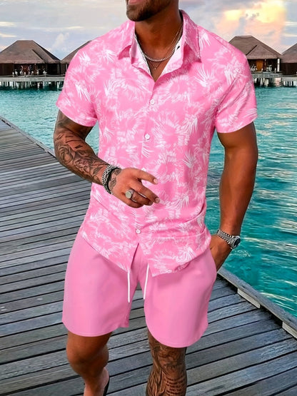 Herren Sommer-Shorts-Set: Kurzarmhemd Und Shorts Aus Baumwollmischung