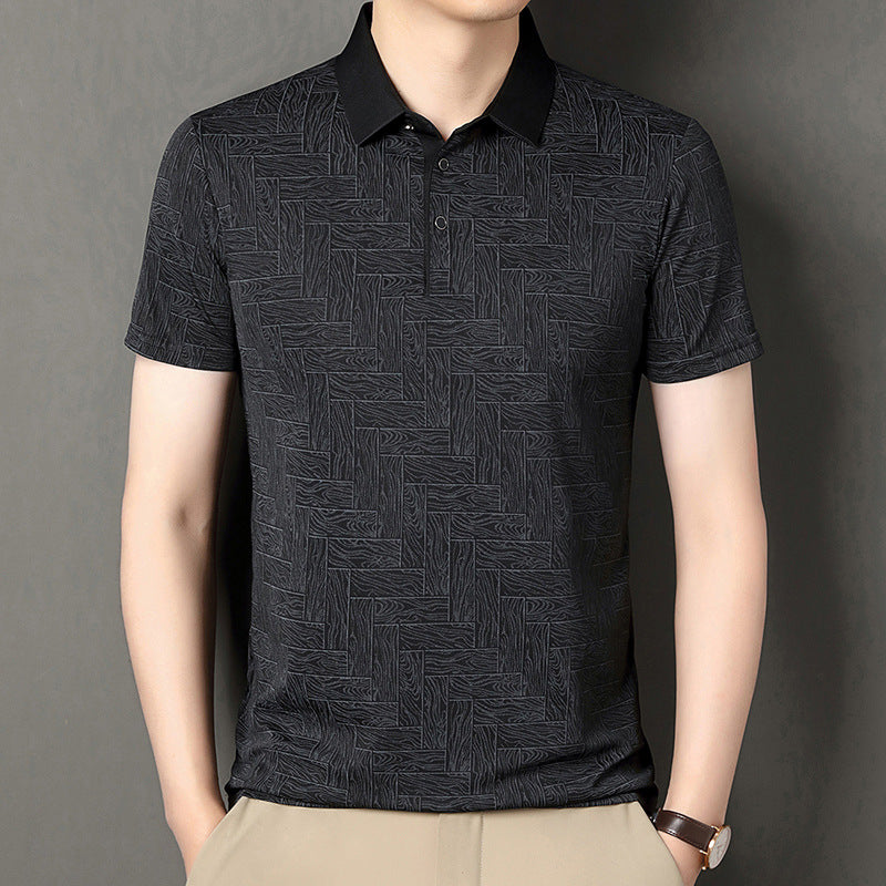Herren Sommerhemd Aus Eisseide, Kurzarm, Asymmetrisch Bedruckt, Leichter Pullover, Leichter Pullover