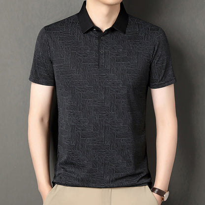 Herren Sommerhemd Aus Eisseide, Kurzarm, Asymmetrisch Bedruckt, Leichter Pullover, Leichter Pullover