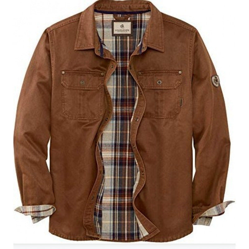 Men's Mid-Length Spring Jacket Long Sleeve Stand Collar Patch Pockets – Cotton Blend