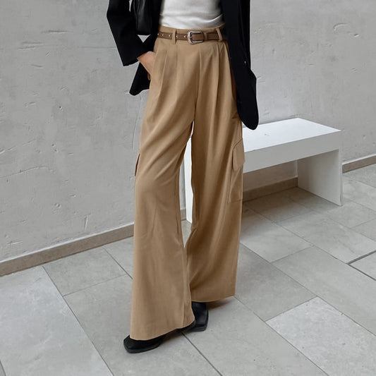 Women's High-Waist Wide Pants with Pocket Detail