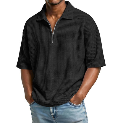 Herren Sommer Waffelstrick Poloshirt – Kurzarm Normale Passform