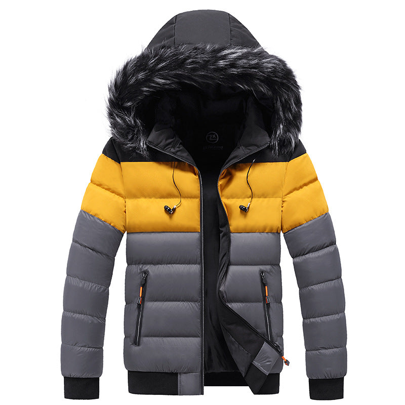 Herren Winter Steppjacke mit Kapuze und Reißverschluss, Verstärkte Ausführung