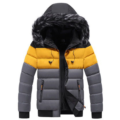 Herren Winter Steppjacke mit Kapuze und Reißverschluss, Verstärkte Ausführung