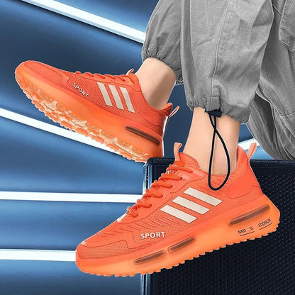 Men's lace-up sports sneakers with air-cushion sole and rounded toe