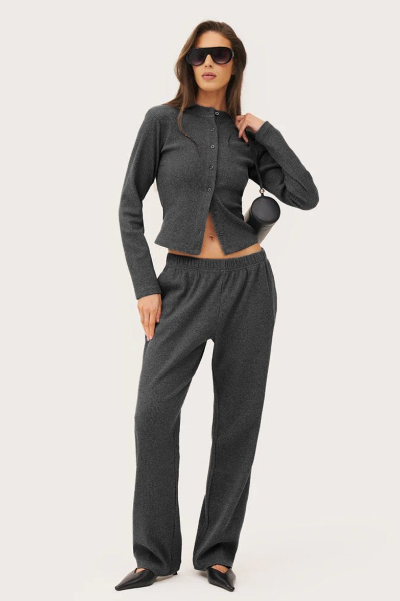 Gerippter Cardigan mit Hose im abgestimmten Damen-Set