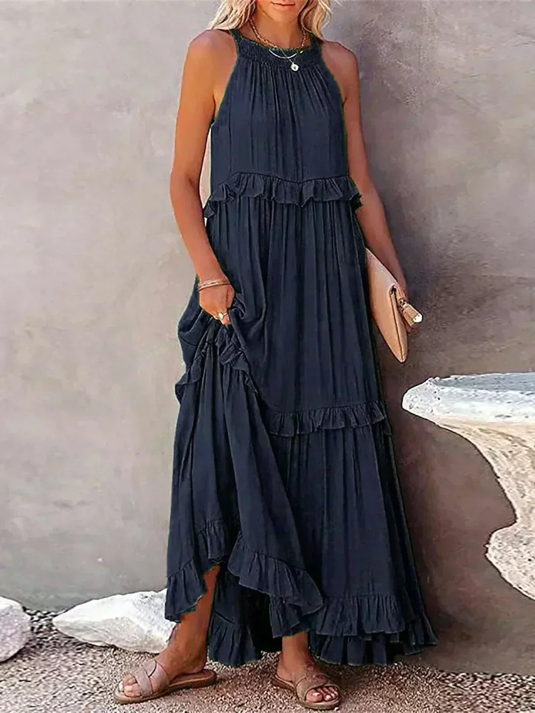 Damen Sommerkleid ohne Ärmel mit Rüschendetails
