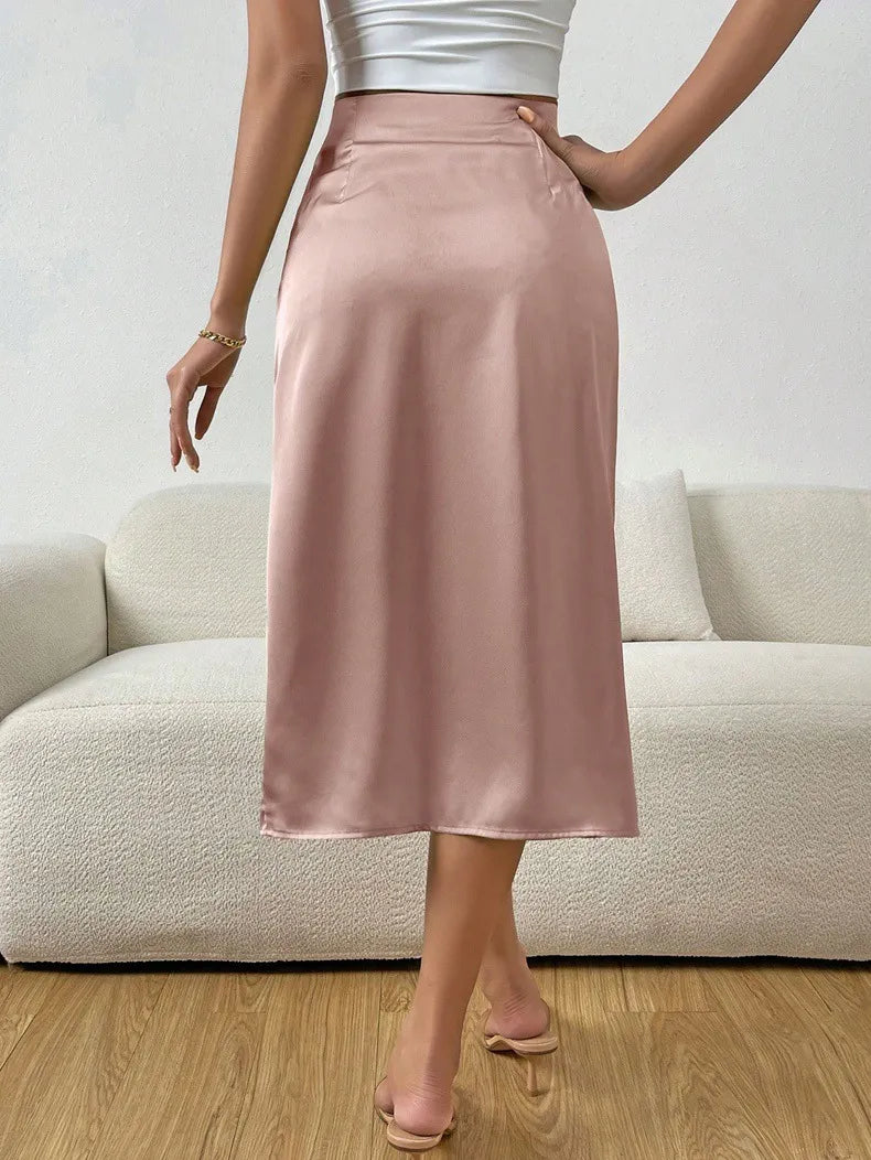 Damen Sommer Faltenrock in A-Linien-Form mit Frontschlitz