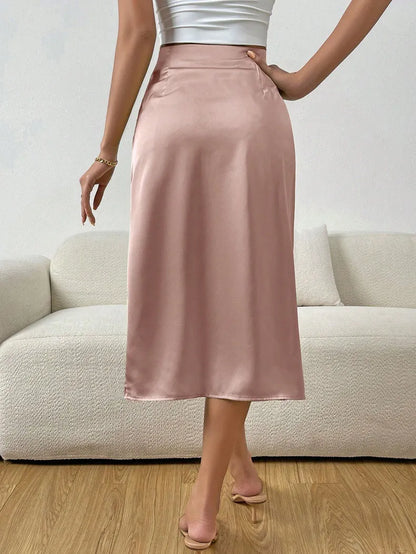 Damen Sommer Faltenrock in A-Linien-Form mit Frontschlitz