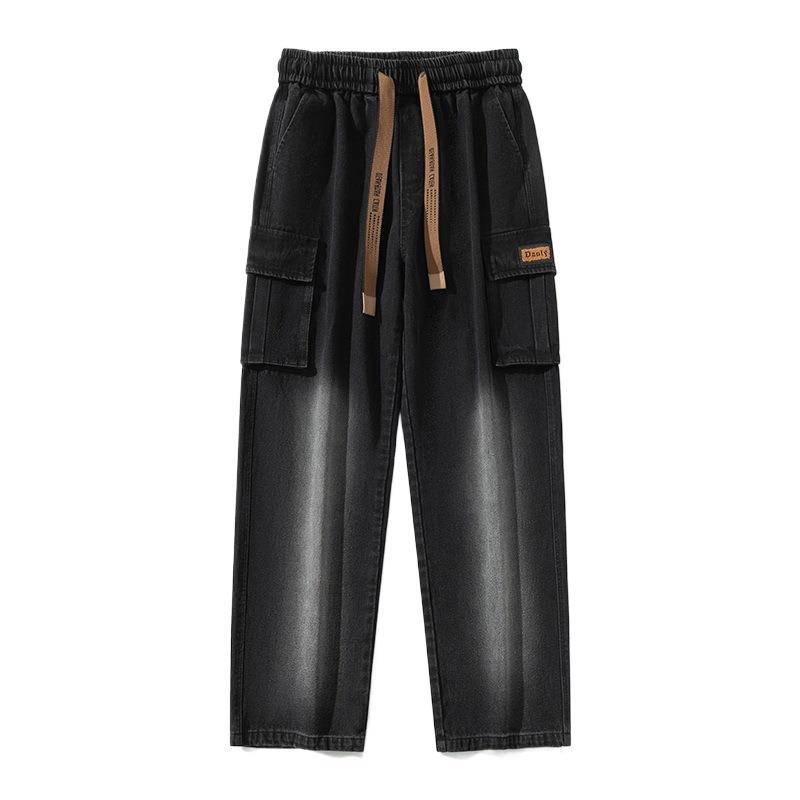 Herren-Denim-Jeans Für Den Herbst, Weites Bein, Gerader Schnitt, Locker Fallend, Farbverlauf, Gewaschen, Mittelhoher Bund Mit Mikro-Gummizug