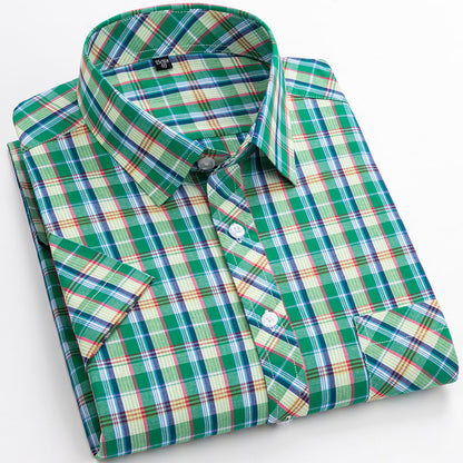 Men's Short-Sleeve Shirt with Check Pattern and Button Placket – Cotton Blend
