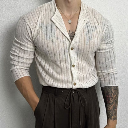 Men's long-sleeve shirt with openwork knit design