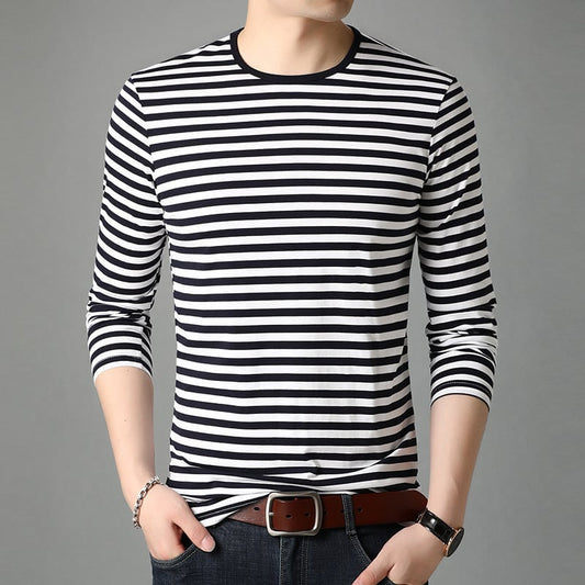 Herren-Langarmpullover mit Rundhalsausschnitt und Streifen