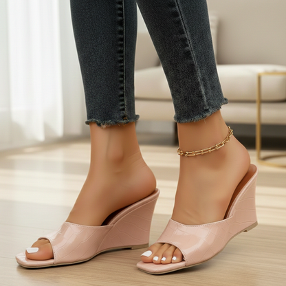 Damen Sommer Sandalen Keilsohle Plateau Schlupfdesign Quadratische Spitze