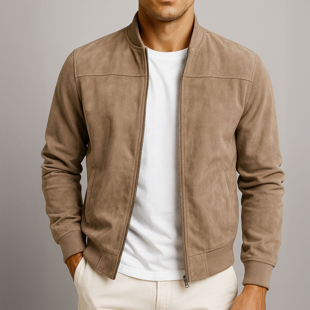Men's Suede Jacket Slim Fit Minimalist Bomber
