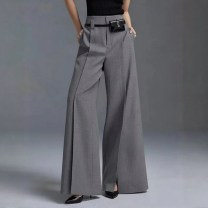 Damen High Waist Hose mit Weitem Bein und Gürteltäschchen
