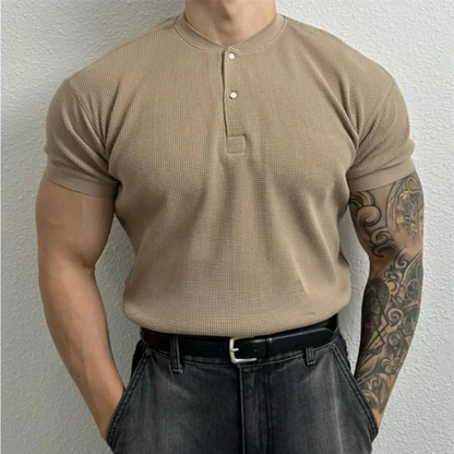 Herren Waffel Henley Shirt mit Stehkragen – Taillierte Passform