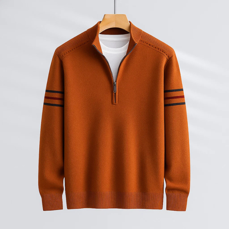 Men's Sweater Quarter-Zip Contrast Stitching