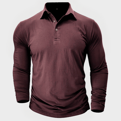 Herren-Poloshirt Mit Langen Ärmeln, Knopfkragen, Strukturierte Passform