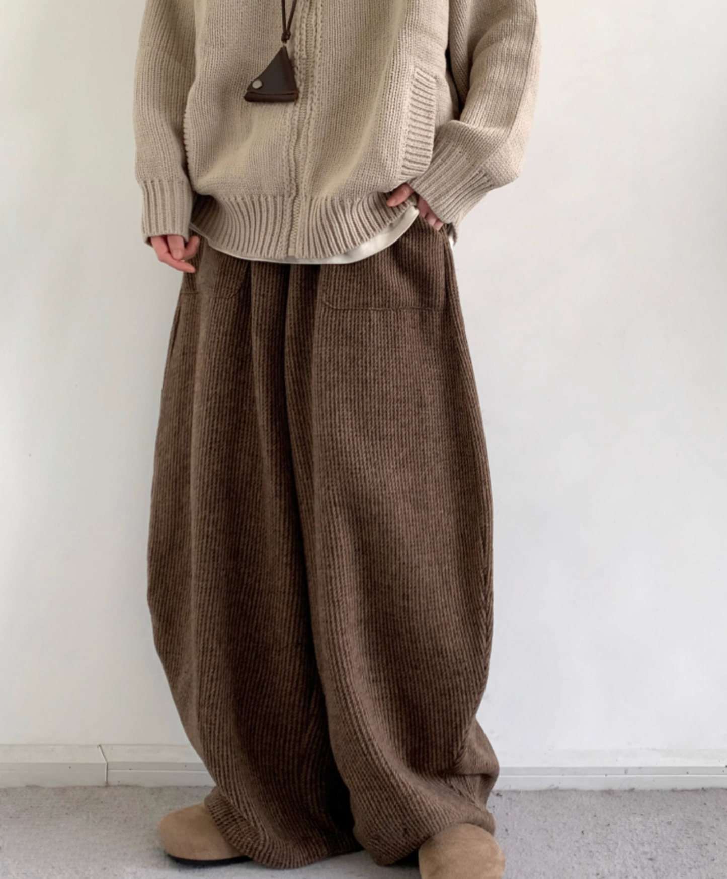 Damen Loungehose Wide Leg Gerippte Cordoptik Mit Kordelzugbund