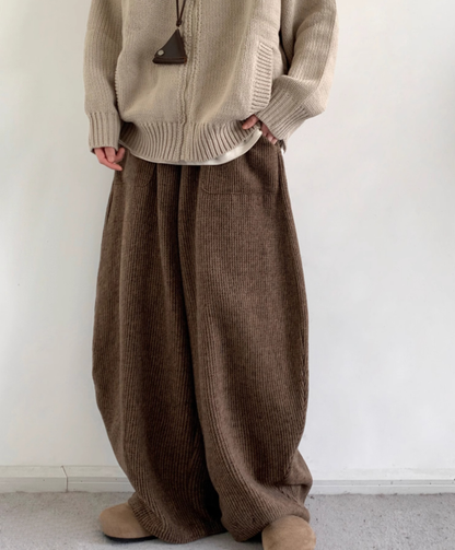 Damen Loungehose Wide Leg Gerippte Cordoptik Mit Kordelzugbund