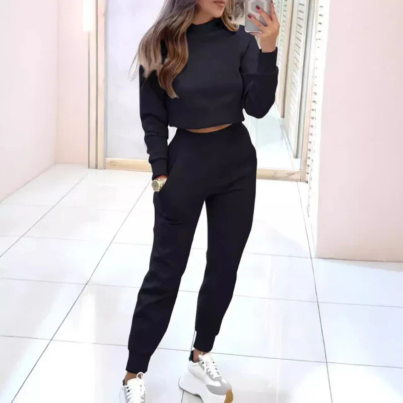 Damen Zweiteiliges Set Mit Cropped Pullover Und Hose Mit Elastischem Bund